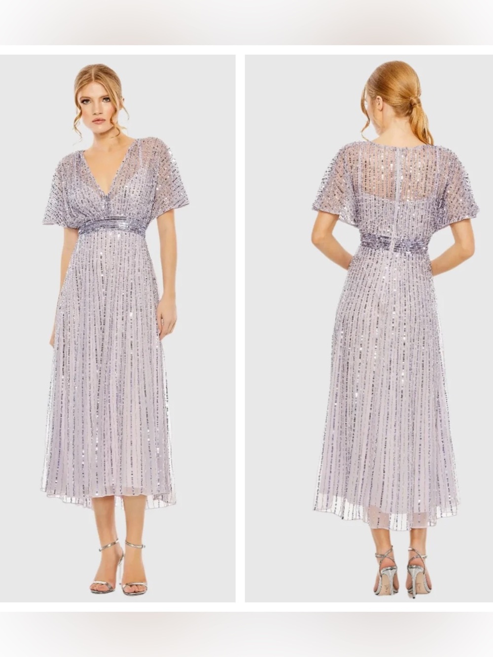 NWT Macduggal lavender beaded sequin empire waist midi dress formal party sz 8